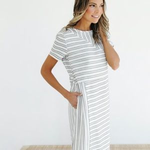 Linen dress NWOT in cream with black stripes